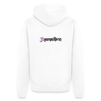 Jogameisterin - Typografisches OM (3-Farbig) - Unisex Premium Bio Zip Hoodie - Weiß - Hinten - Thijin (182cm)