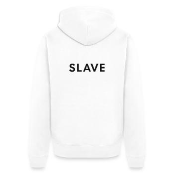 Bold “SLAVE” Typography – Submissive Pride - Unisex Premium Organic Zip Hoodie - white - Back - Thijin (182cm)