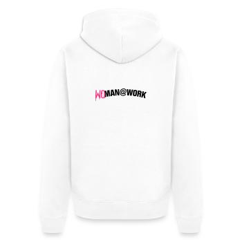 Woman at work - Unisex Premium Bio Zip Hoodie - Weiß - Hinten - Thijin (182cm)