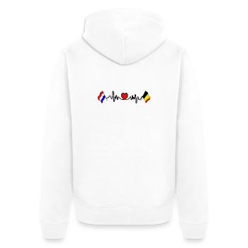 Kardioherz mit Flagge Niederlande, Belgien - Unisex Premium Bio Zip Hoodie - Weiß - Hinten - Thijin (182cm)