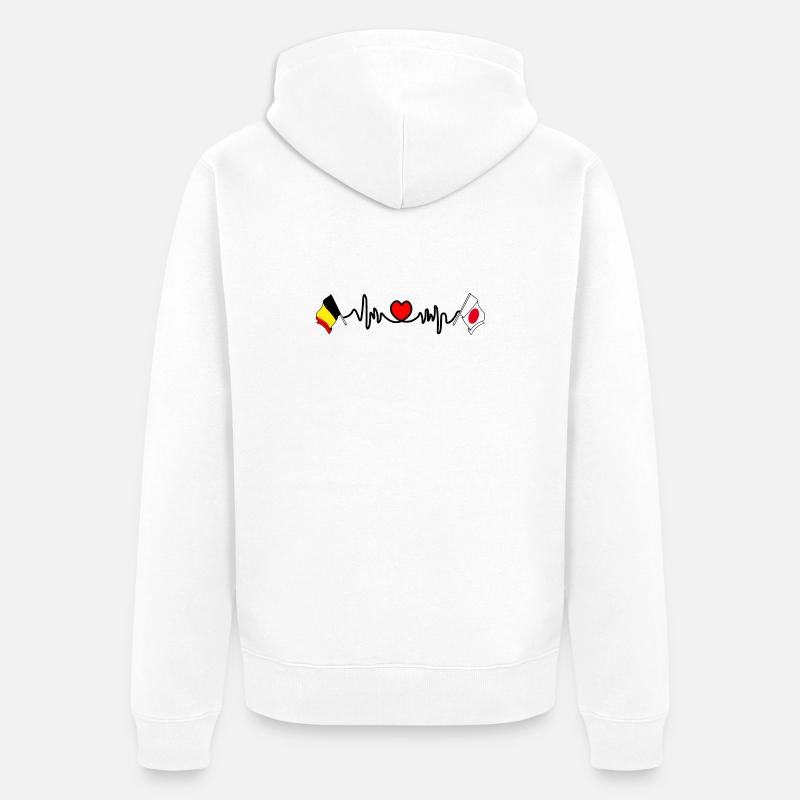 Cardio heart Drapeau Belgique, drapeau Japon - Veste à capuche bio Premium Unisexe - blanc
