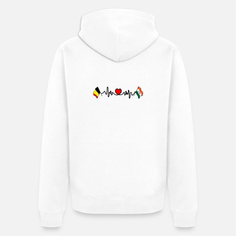 Cardio heart Drapeau Belgique, drapeau Inde - Veste à capuche bio Premium Unisexe - blanc