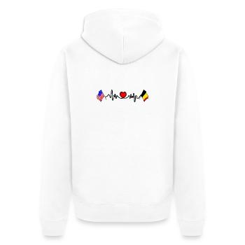 Cardio cardiaque avec Flag USA , Belgique - Veste à capuche bio Premium Unisexe - blanc - Dos - Thijin (182cm)