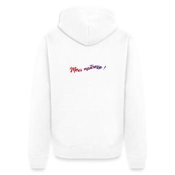 MISTRESS. THANK YOU. THANK YOU MISTRESS. MISTRESS - Unisex Premium Organic Zip Hoodie - white - Back - Thijin (182cm)