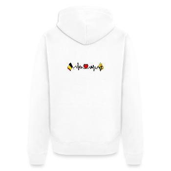 Cardio-Herz Flagge Belgien und Flagge Wallonisch-Brabant - Unisex Premium Bio Zip Hoodie - Weiß - Hinten - Thijin (182cm)