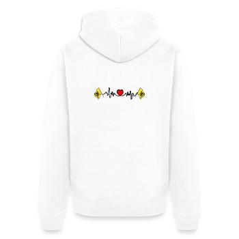 Herzfrequenz-Cardio für Flandern, Belgien - Unisex Premium Bio Zip Hoodie - Weiß - Hinten - Thijin (182cm)