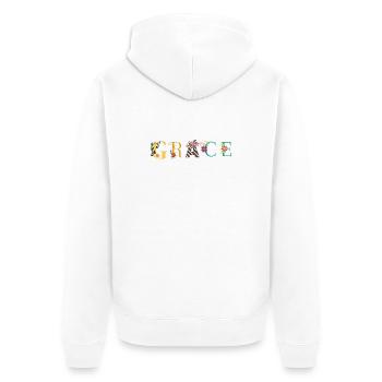 GRACE Name Art With Flowers Embroidered - Unisex Premium Organic Zip Hoodie - white - Back - Thijin (182cm)