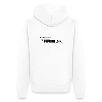 Superheldin - Unisex Premium Bio Zip Hoodie - Weiß - Hinten - Thijin (182cm)