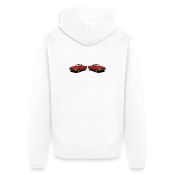 Rotes Cabrio-Duo: Klassische Zweisitzer - Unisex Premium Bio Zip Hoodie - Weiß - Hinten - Thijin (182cm)