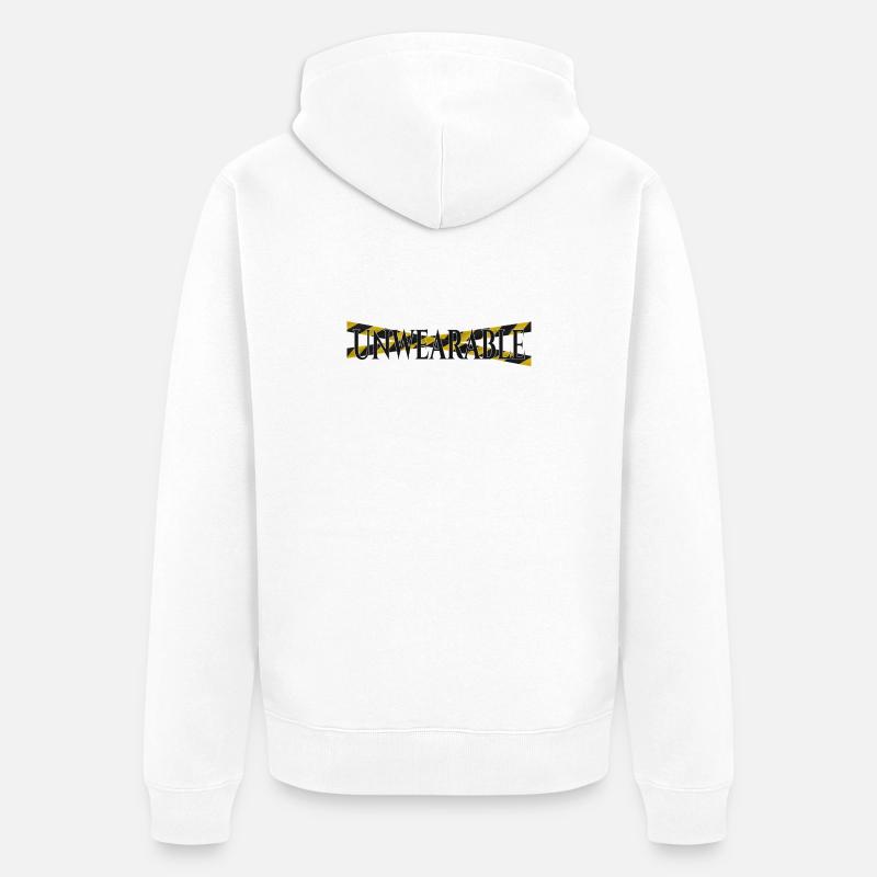 Untragbar – Statement-Design mit Warnband - Unisex Premium Bio Zip Hoodie - Weiß