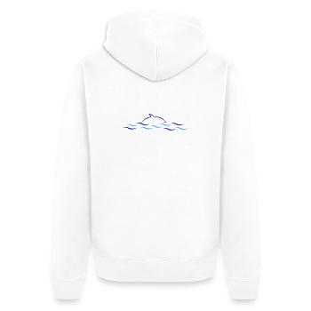 Lignes ondulées azur avec dauphin - Veste à capuche bio Premium Unisexe - blanc - Dos - Thijin (182cm)