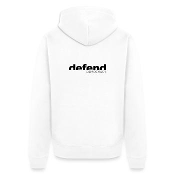 Defend Democracy - Statement Design - Unisex Premium Organic Zip Hoodie - white - Back - Thijin (182cm)