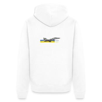 UKRAINE: Ghost Of Kyiv Fighter Jet - Unisex Premium Organic Zip Hoodie - white - Back - Thijin (182cm)