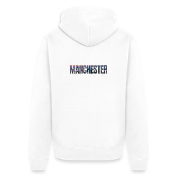 Manchester Skyline in Textfassade - Unisex Premium Bio Zip Hoodie - Weiß - Hinten - Thijin (182cm)