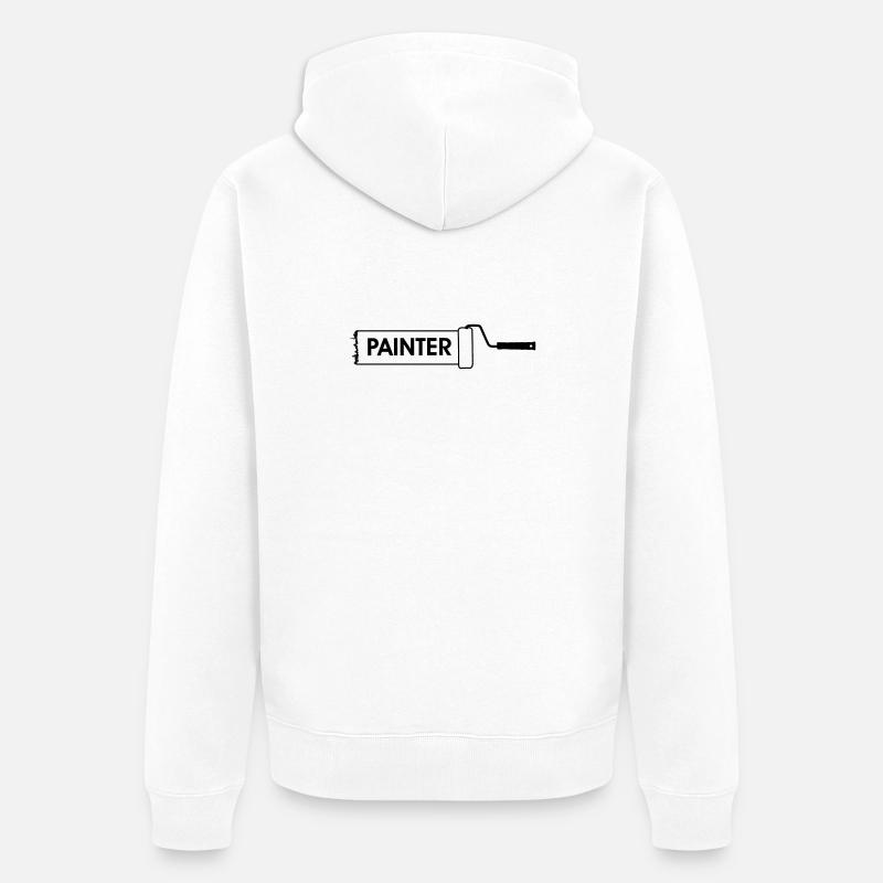 Paint roller transparent with text 'PAINTER' - Unisex Premium Organic Zip Hoodie - white