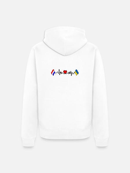 Cardio hartje met Vlag Nederland, vlag Oekraine - Uniseks Premium bio ziphoodie - wit