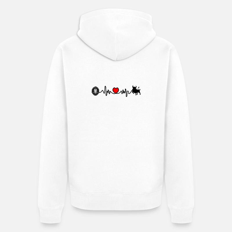 Fréquence cardiaque cardio Lion Taureau - Veste à capuche bio Premium Unisexe - blanc