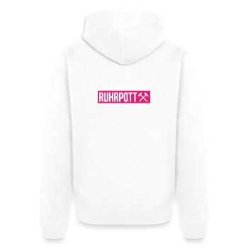 Ruhrpott - Ruhr Pott - Zeche - Zollverein - NRW - Unisex Premium Bio Zip Hoodie - Weiß - Hinten - Thijin (182cm)
