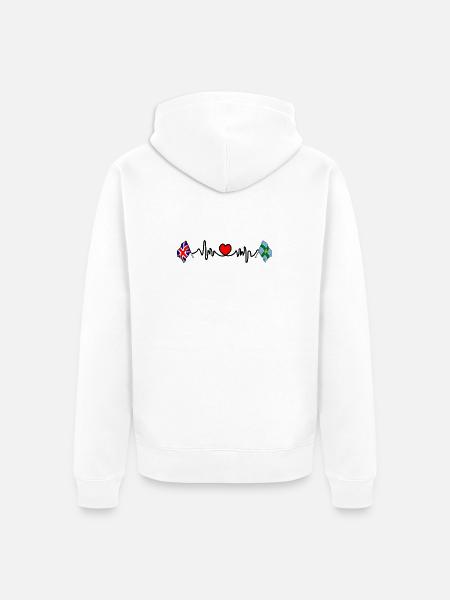 Derbyshire & UK Heartbeat - Unisex Premium Organic Zip Hoodie - white