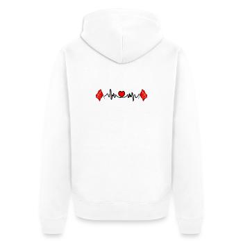 East Sussex-Flagge mit Herzschlag und Herz - Unisex Premium Bio Zip Hoodie - Weiß - Hinten - Thijin (182cm)