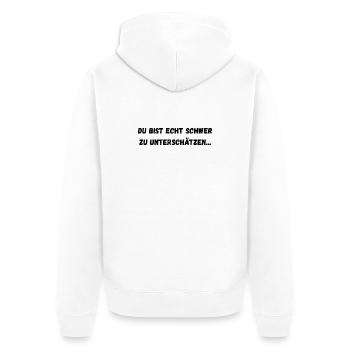 Du bist echt schwer zu unterschätzen... - Unisex Premium Bio Zip Hoodie - Weiß - Hinten - Thijin (182cm)