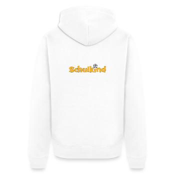 Schulkind Fußballlogo Design orange  - Unisex Premium Bio Zip Hoodie - Weiß - Hinten - Thijin (182cm)