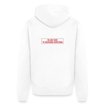 Überdenker: Hier zum Überdenken - Unisex Premium Bio Zip Hoodie - Weiß - Hinten - Thijin (182cm)