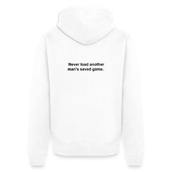 Never Load Another man's saved game - Unisex Premium Organic Zip Hoodie - white - Back - Thijin (182cm)