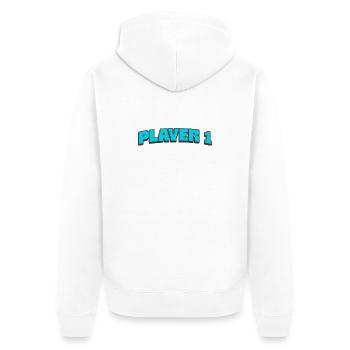 PLAYER 1 - Unisex Premium Bio Zip Hoodie - Weiß - Hinten - Thijin (182cm)