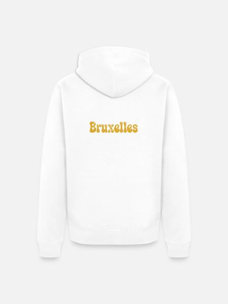 Brussels Retro Groovy Senfgelb - Unisex Premium Bio Zip Hoodie - Weiß
