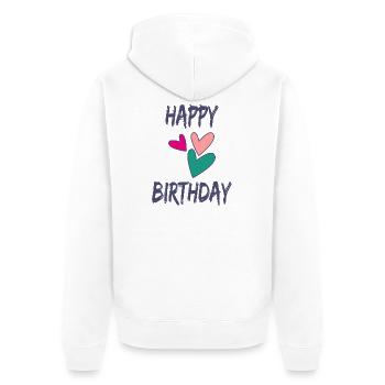 ALLES GUTE ZUM GEBURTSTAG. ALLES GUTE ZUM GEBURTSTAG. JAHRESTAG. - Unisex Premium Bio Zip Hoodie - Weiß - Hinten - Thijin (182cm)