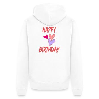 ALLES GUTE ZUM GEBURTSTAG. ALLES GUTE ZUM GEBURTSTAG. JAHRESTAG. - Unisex Premium Bio Zip Hoodie - Weiß - Hinten - Thijin (182cm)