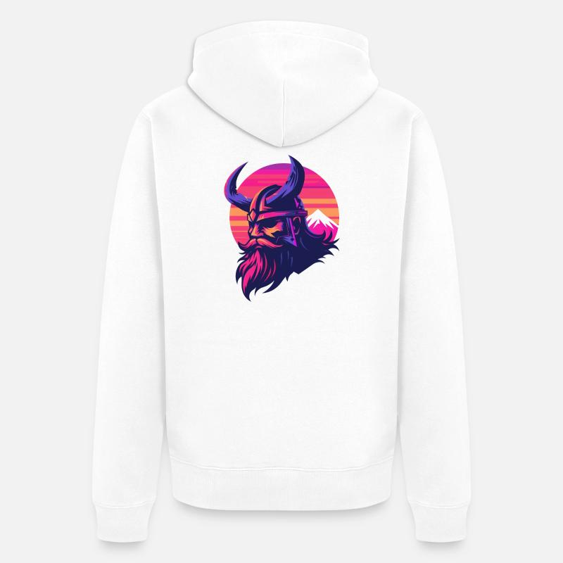 Wikinger Synthwave 3 - Unisex Premium Bio Zip Hoodie - Weiß