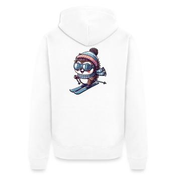Cute Hedgehog Skier Winter Sports Cartoon Skiing - Unisex Premium Organic Zip Hoodie - white - Back - Thijin (182cm)