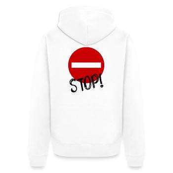STOP. PANNEAU. PAPA. MOTO. DRÔLE. VOITURE - Veste à capuche bio Premium Unisexe - blanc - Dos - Thijin (182cm)