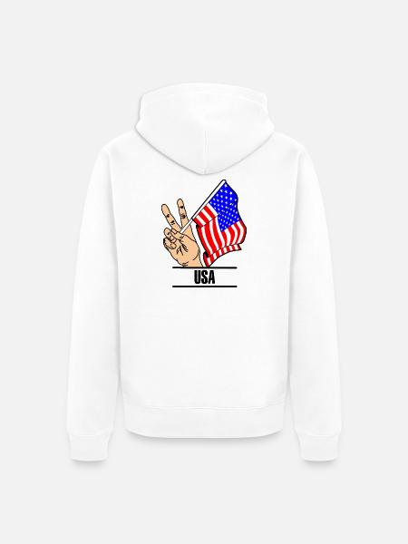 Flag USA peace sign text USA - Unisex Premium Organic Zip Hoodie - white