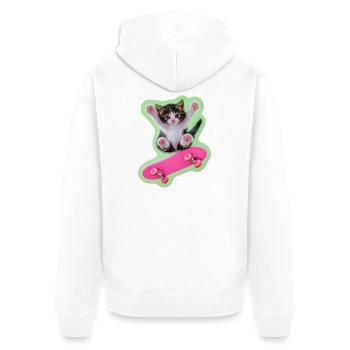 Skater Kitty avec skateboard rose - Veste à capuche bio Premium Unisexe - blanc - Dos - Thijin (182cm)