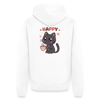 Glückliche und süße Kaffeekatze - Unisex Premium Bio Zip Hoodie - Weiß - Hinten - Thijin (182cm)
