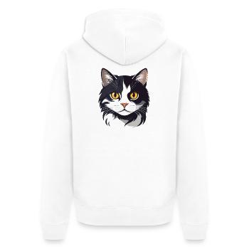 Black White Cat Head Graphic Cute Cat Gold Eyes - Unisex Premium Organic Zip Hoodie - white - Back - Thijin (182cm)