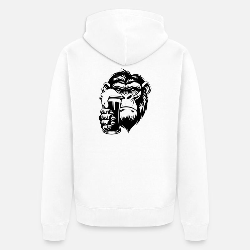 Affe hält ein Getränk mit Schaum - Unisex Premium Bio Zip Hoodie - Weiß
