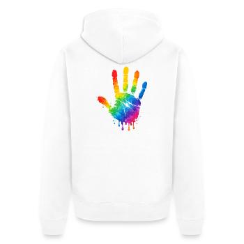 Colorful Handprint Watercolor Design - Unisex Premium Organic Zip Hoodie - white - Back - Thijin (182cm)
