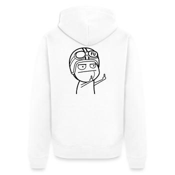 FU Meme mit Mopedhelm (Farbe änderbar) - Unisex Premium Bio Zip Hoodie - Weiß - Hinten - Thijin (182cm)