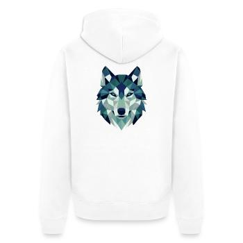 Wolfskopf Polygon Geometrie  - Unisex Premium Bio Zip Hoodie - Weiß - Hinten - Thijin (182cm)