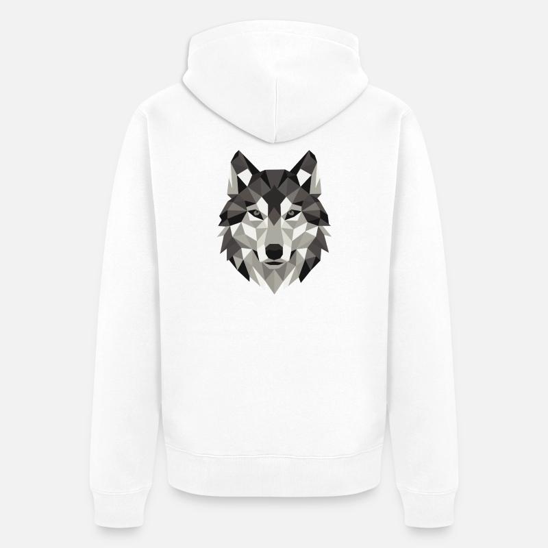 Géométrie Lowpoly de Wolf Head - Veste à capuche bio Premium Unisexe - blanc