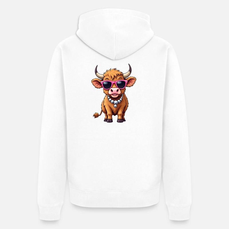 Vache à bétail des Highlands écossaise - Veste à capuche bio Premium Unisexe - blanc