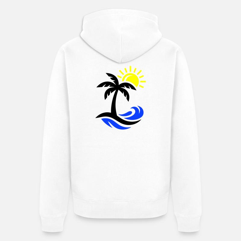 Océan Palm Tree Beach - Veste à capuche bio Premium Unisexe - blanc