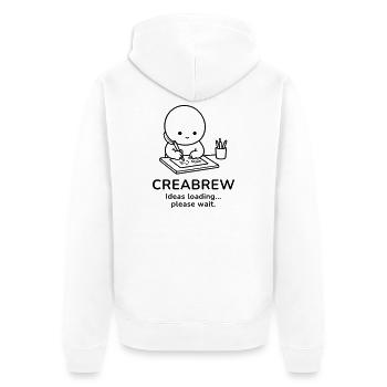 Creabrew – Ideas Loading | Creative Mind Mood - Unisex Premium Bio Zip Hoodie - Weiß - Hinten - Thijin (182cm)