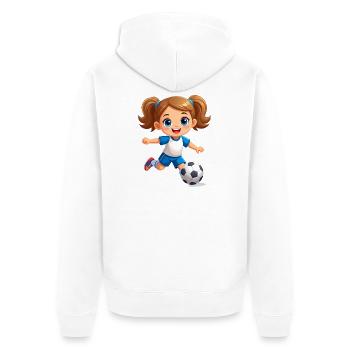 Comic girl as a soccer player with soccer – Sports - Unisex Premium Organic Zip Hoodie - white - Back - Thijin (182cm)
