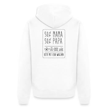 50 % Mama Papa Waschanleitung lustiger Spruch - Unisex Premium Bio Zip Hoodie - Weiß - Hinten - Thijin (182cm)