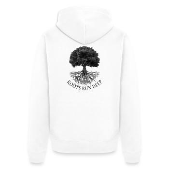 Roots Run Deep – Baum mit Wurzeln - Unisex Premium Bio Zip Hoodie - Weiß - Hinten - Thijin (182cm)